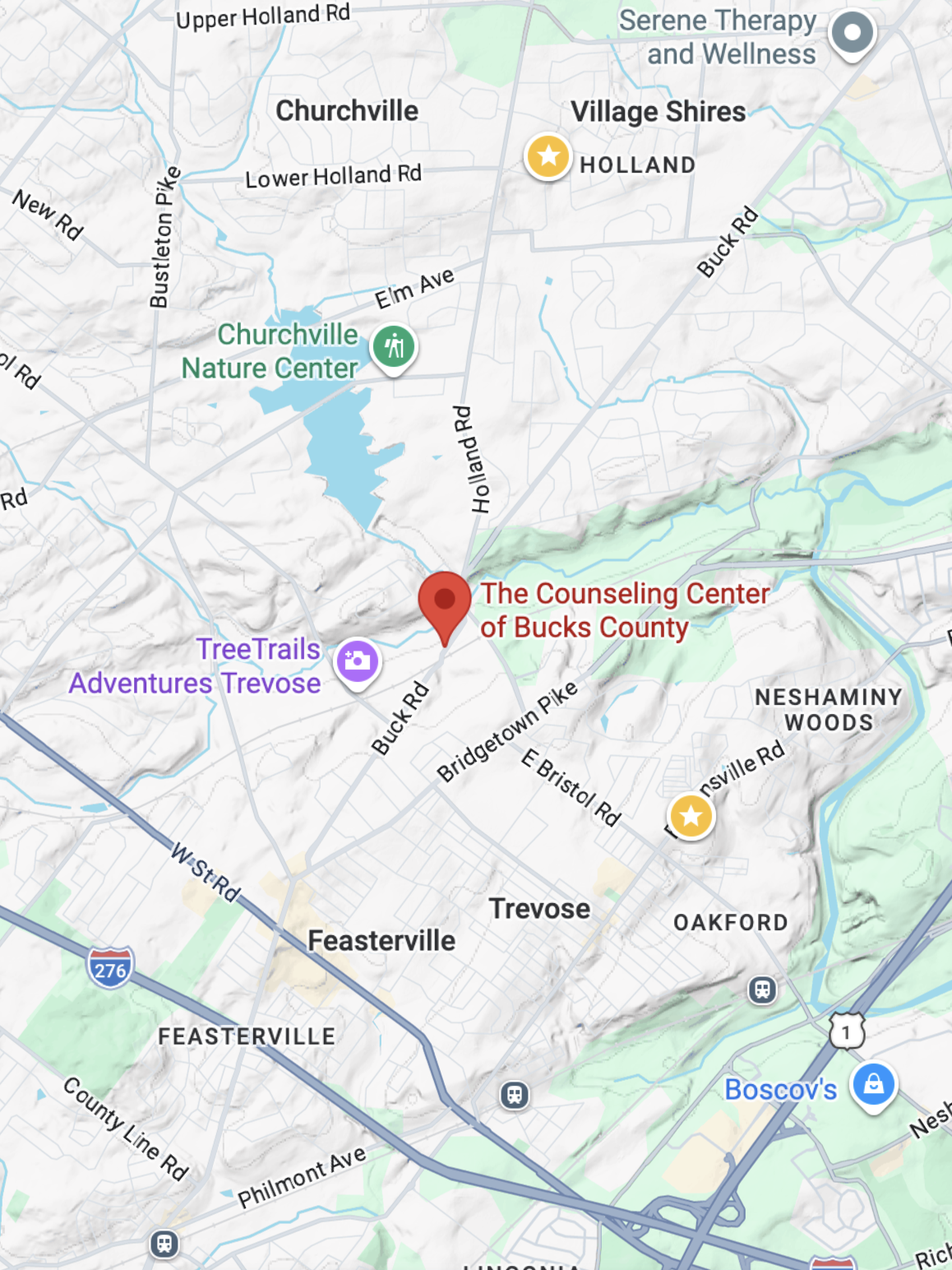 Map showing The Counseling Center of Bucks County location